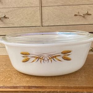 Vintage Fire King 2 Qt. Wheat Casserole Dish with lid.